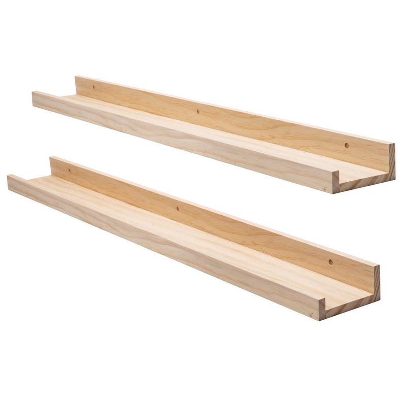 AZSKY 2pc 36in Natural Wood Floating Shelves, Country Rustic Style Wall Shelves for Kids Books, Photo Picture Ledge, Nursery Decor - Image 1